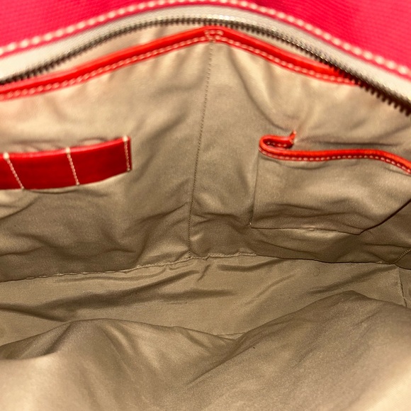 Coach Red Canvas Tote Bag with Red and Tan Leather Trim - Picture 9 of 14
